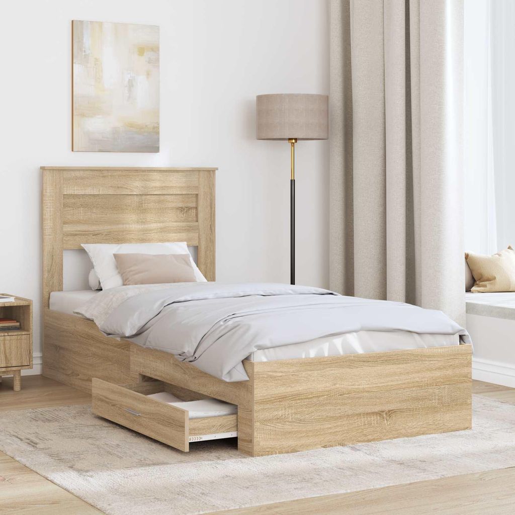 Stabli Bettrahmen mit Kopfteil Sonoma-Eiche 90 x 190cm Holzwerkstoff - DE940836 - Klassische BettenJugendbett Tagesbett