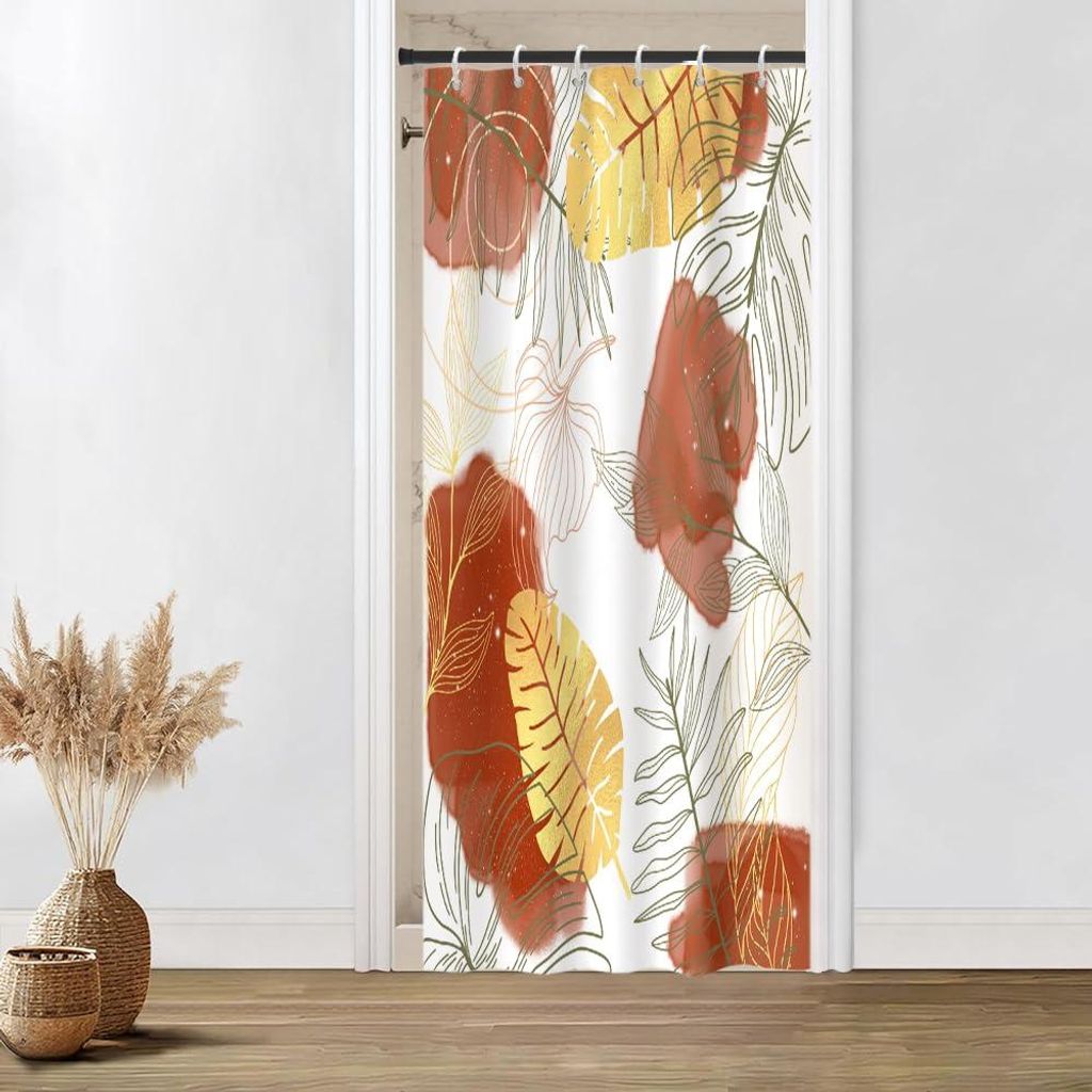 Schmaler Duschvorhang 90x180cm, schimmelresistenter Duschvorhang, roter Aquarell-Boho-Stil, tropisches abstraktes Dschungeldesign mit Palmenblätte...
