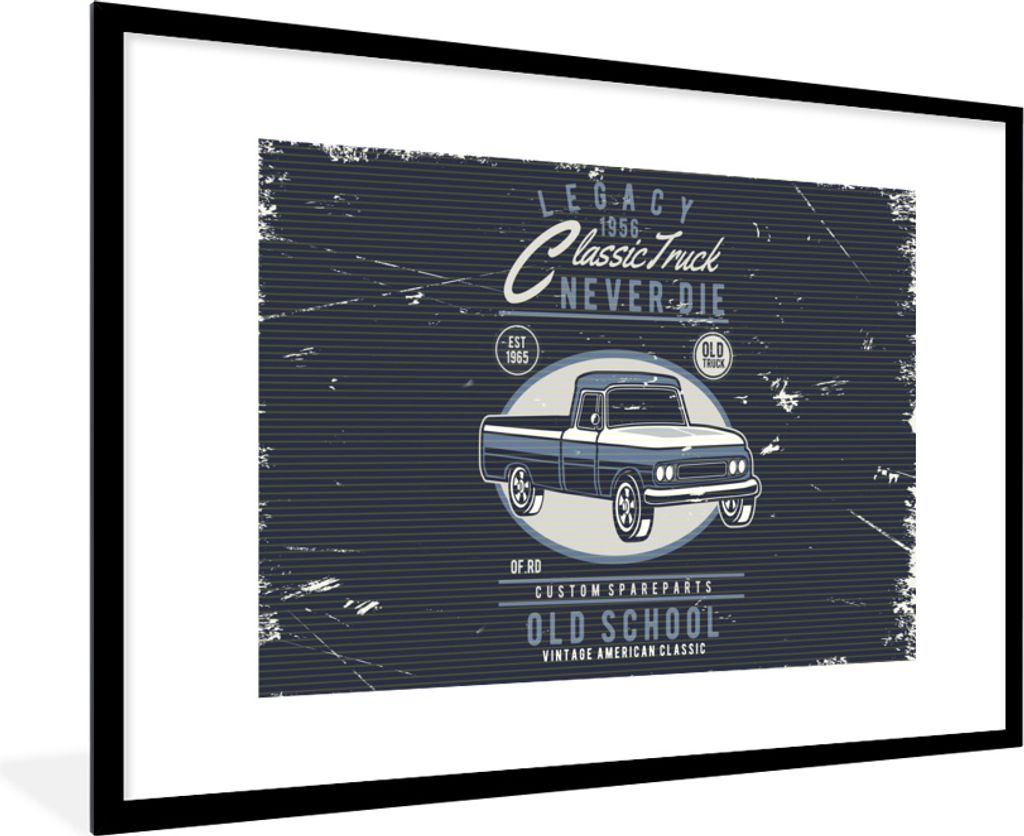 MuchoWow MuchoWow Gerahmtes Poster Auto - Oldtimer - Zeichnung 90x60 cm - Poster mit zchwarzem Bilderrahmen - Wanddekoration - Fotos