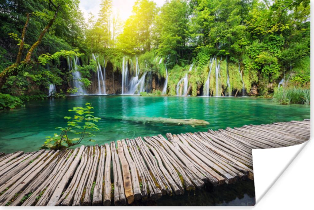 MuchoWow Poster Brücke - Wasserfall - Natur 30x20 cm - Plakate - Print