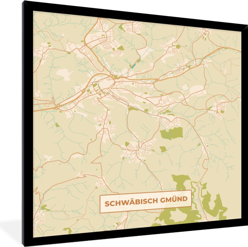 MuchoWow Gerahmtes Poster Stadtplan - Schwäbisch Gmünd - Karte - Vintage 40x40 cm - Poster mit Schwarzem Bilderrahmen Wandposter Rahmen Foto Bi...