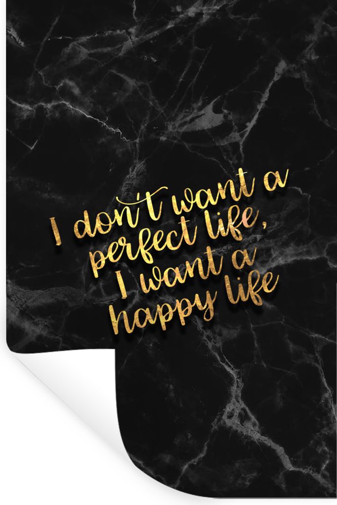 MuchoWow Wandtattoo Wandsticker Wandaufkleber Zitat - Glücklich - Gold - Marmor 80x120 cm Selbstklebend und Repositionierbar - Repositionierbar ...
