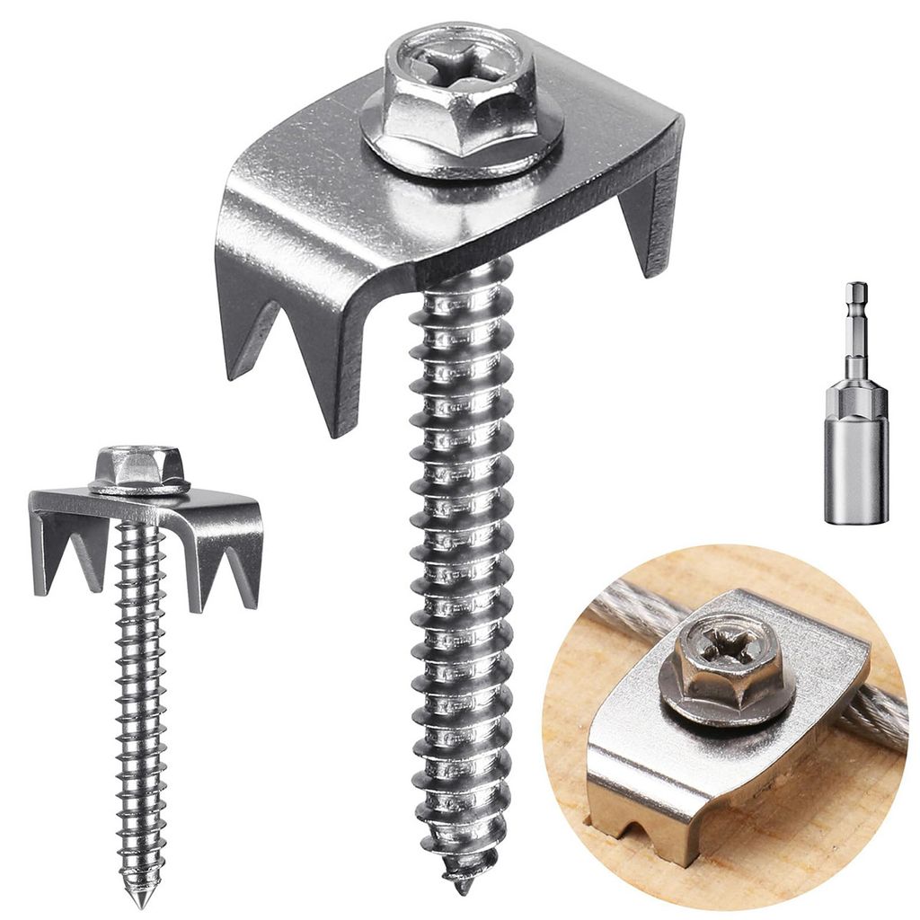 50pcs Zaunklammern, Zaunbefestigungsnägel 40mm M5.5 Stahlkrampen zum Holzschrauben für Maschendraht und Geflochtene Zäune mit Drahtfixer Halten ...
