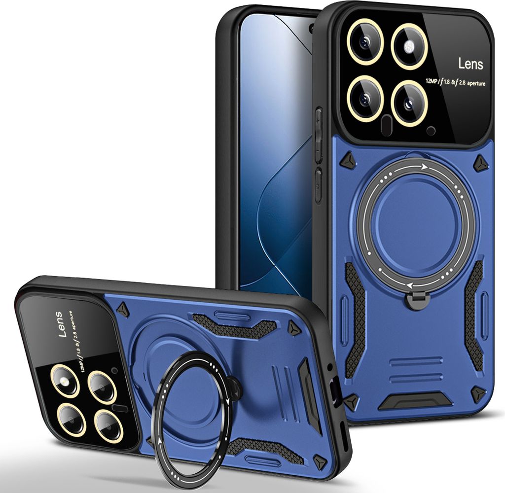 Rüstung Handyhülle für Xiaomi 14 Dual-Layer Ringhalter Ständer Hülle Blau