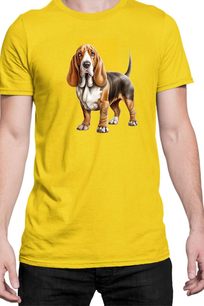 Herren T-Shirt Dogs Breeds Basset Hound Dog Breed 005, Man L / Gelb