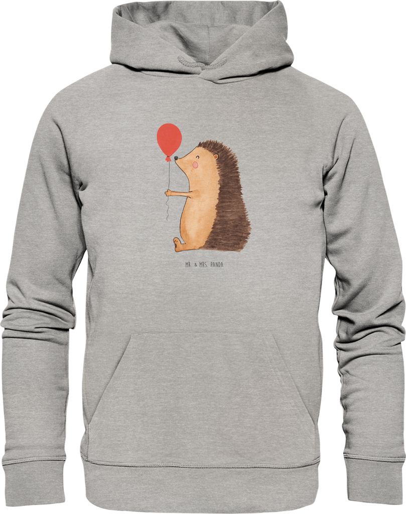 Mr. & Mrs. Panda Nachhaltiger Hoodie Igel Luftballon Größe S - Heather Grey - Geschenk, Geburtstagskind, Pulli mit Kapuze, Print, Pullover, Glüc...