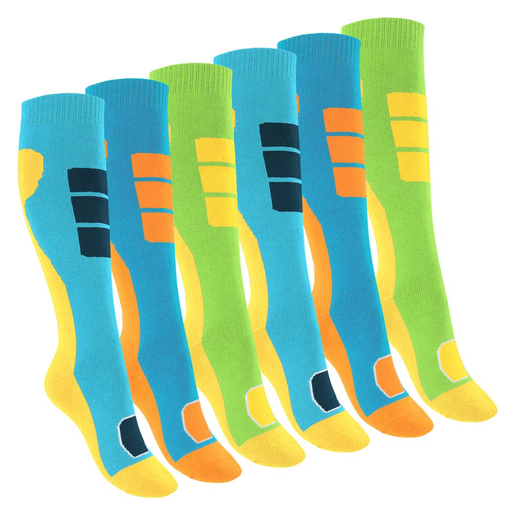 Footstar Hohe Outdoor-Socken für Kinder (6 Paare) Bunte Socken mit Thermoeffekt - Gelb