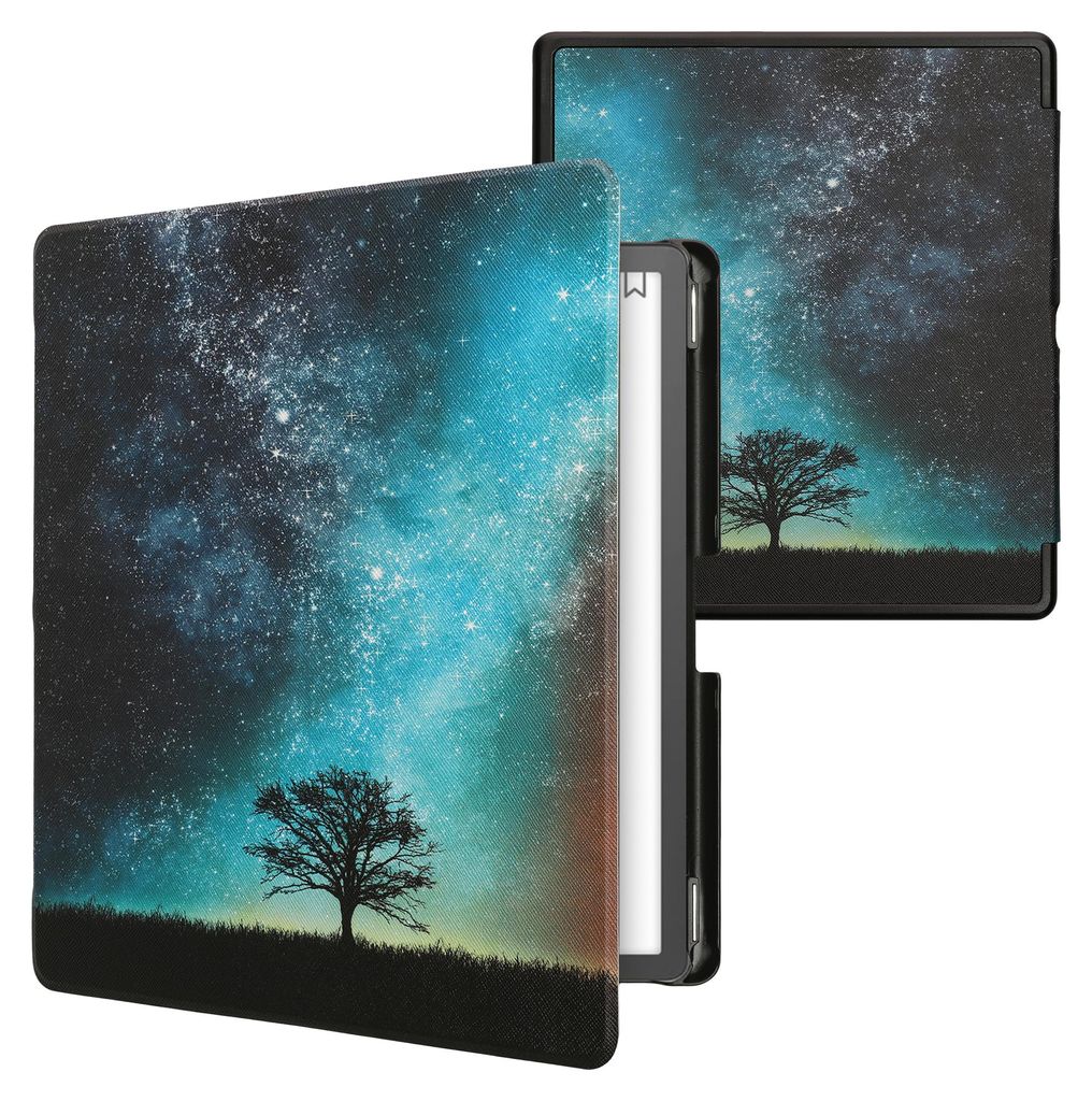 kwmobile Schutzhülle für Amazon Kindle Scribe (2022/2024) Hülle - eReader Flip Case mit Auto Sleep Funktion - Galaxie Baum Wiese mit Blau Grau S...