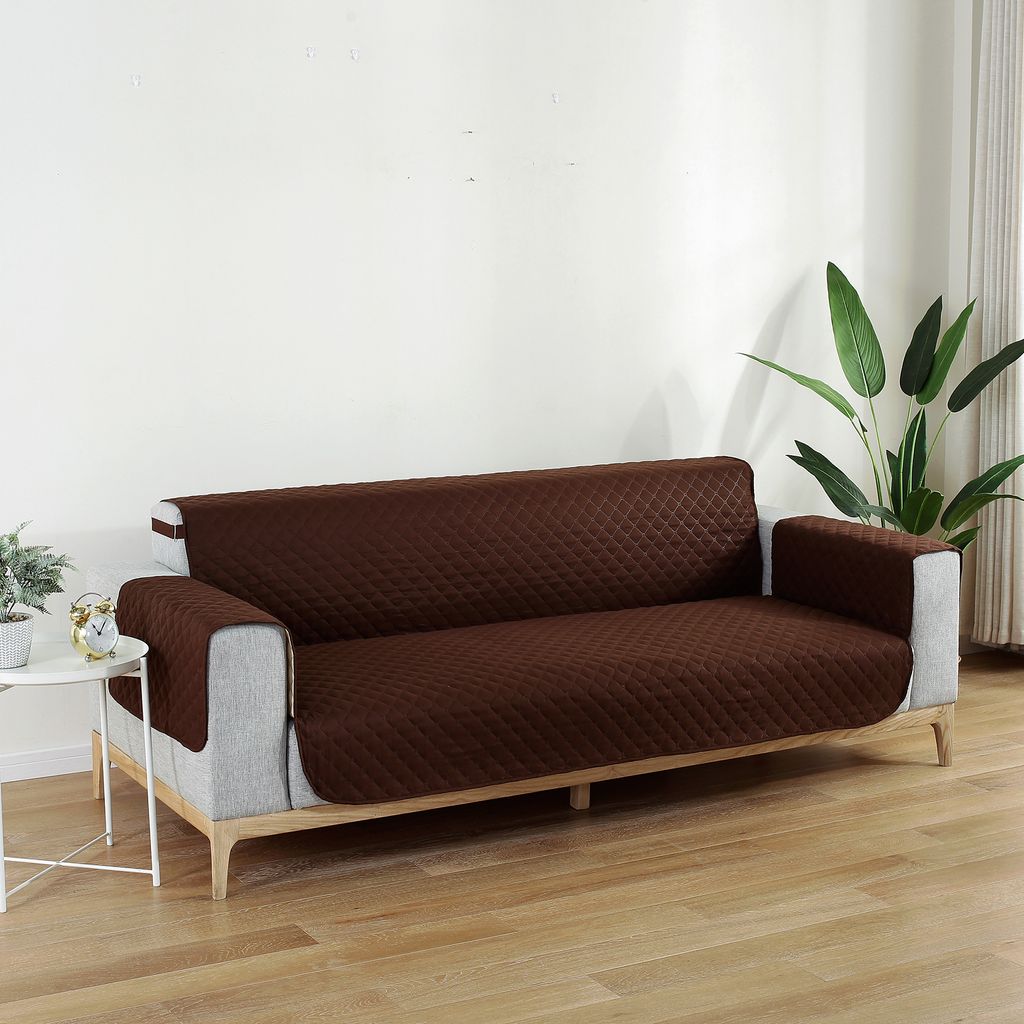 Sofabezug Sofaschoner Rutschfester Wasserdicht Gesteppt Sesselschoner Sofaüberwurf Haustier, 1 Sitzer Dunkelbraun