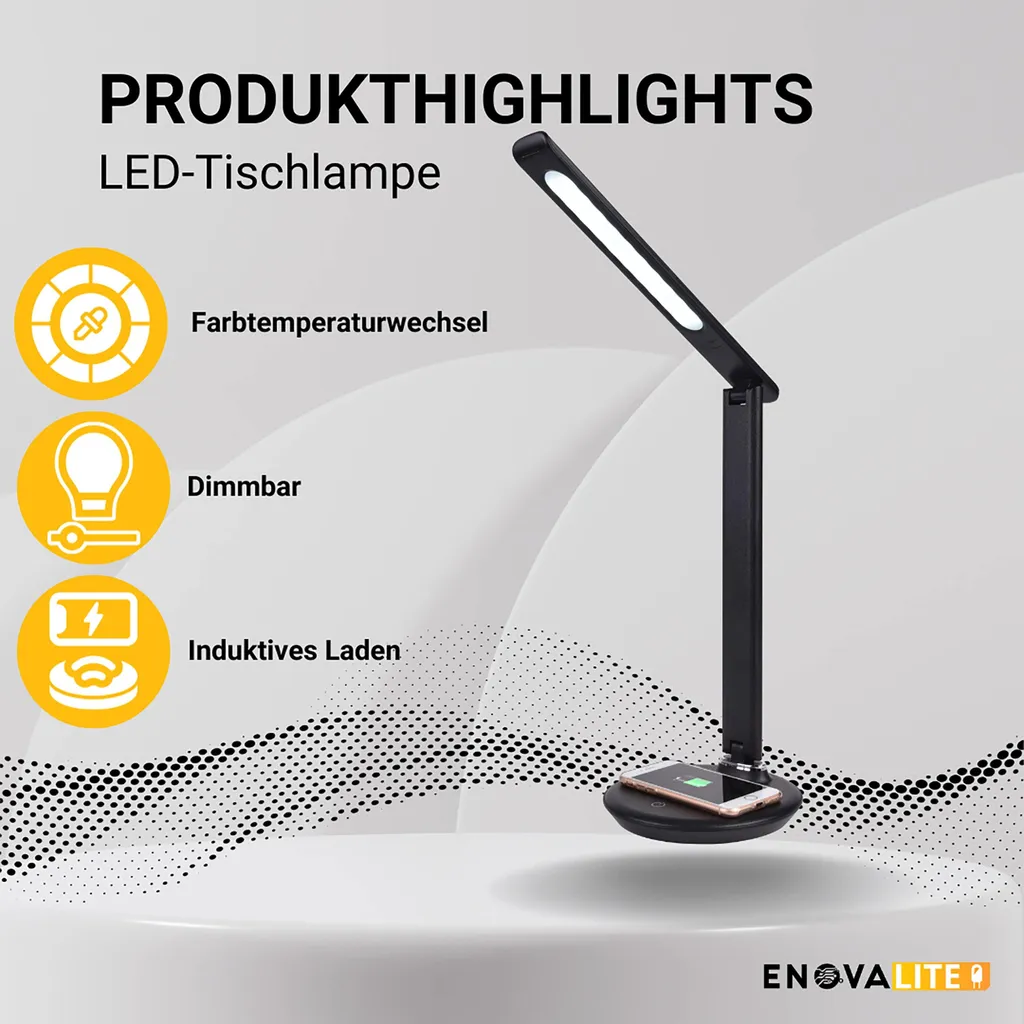 Lampe de table tactile avec chargeur et éclairage réglable CCT