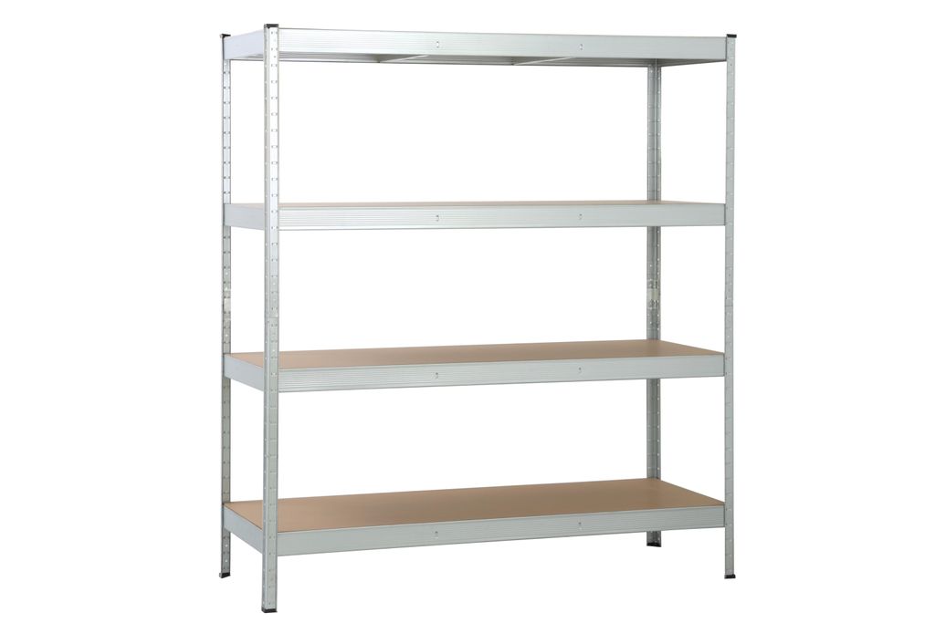 Unser Schwerlastregal XXL mit 4 MDF-Böden, 180x160x60 cm (HxBxT), 250 Kg Traglast pro Boden, verzinkt bietet die perfekte Lösung für eine sicher...