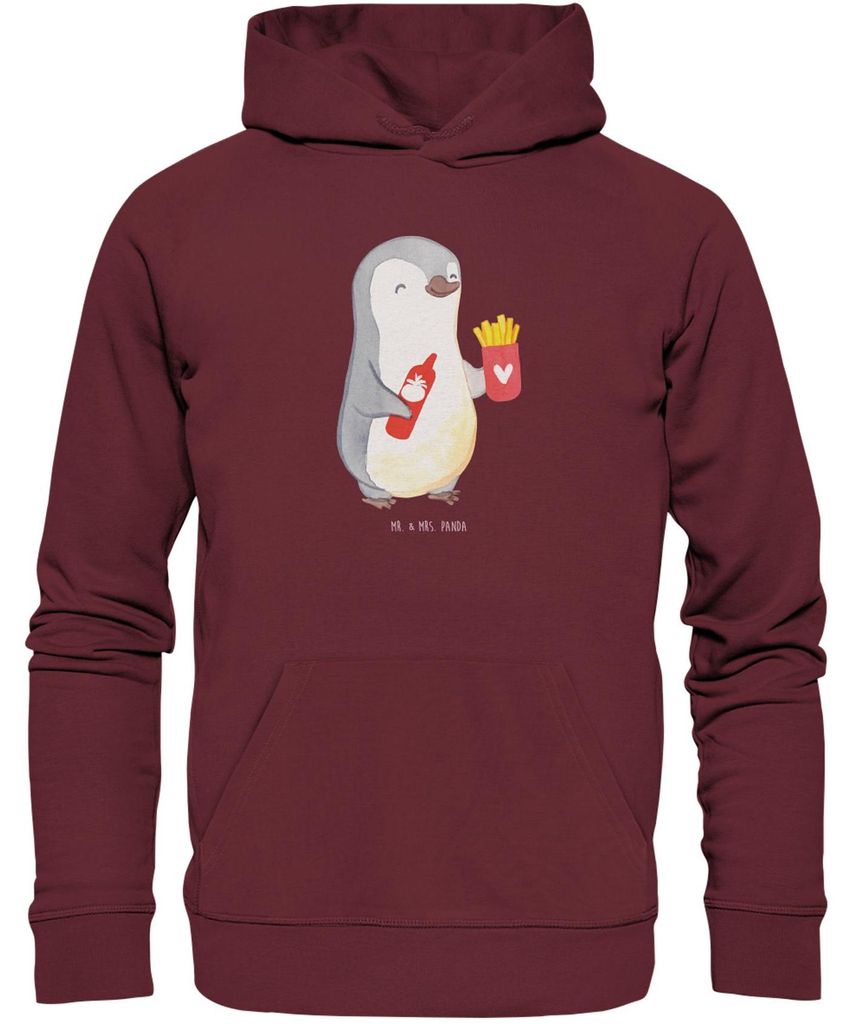 Mr. & Mrs. Panda Nachhaltiger Hoodie Pinguin Pommes Größe L - Burgundy - Geschenk, Jahrestag, Valentinstag, Kapuzenpulli, für Frauen, Statement-...