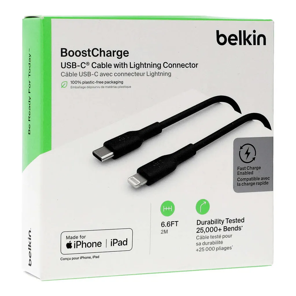 Câble Lightning Belkin BOOST Charge 2m Noir robuste pour iPhone et iPad - 14