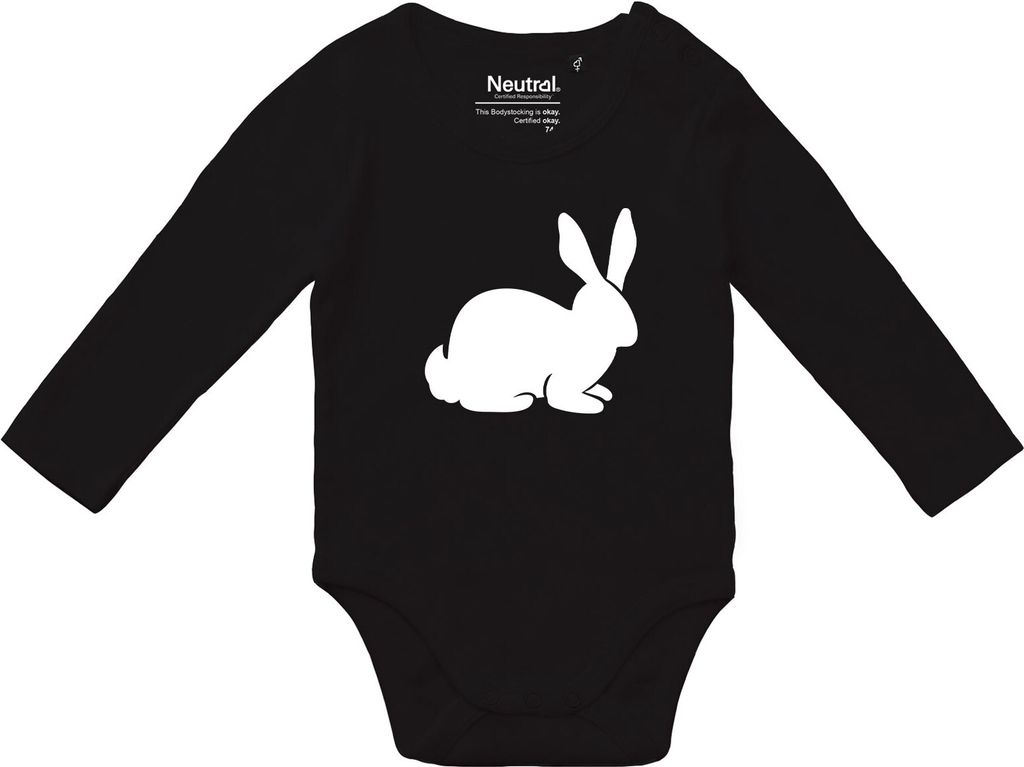 Huuraa Baby Body Hase Kaninchen Silhouette 80 Black Baumwolle Fairtrade Langarmbody Geschenkidee