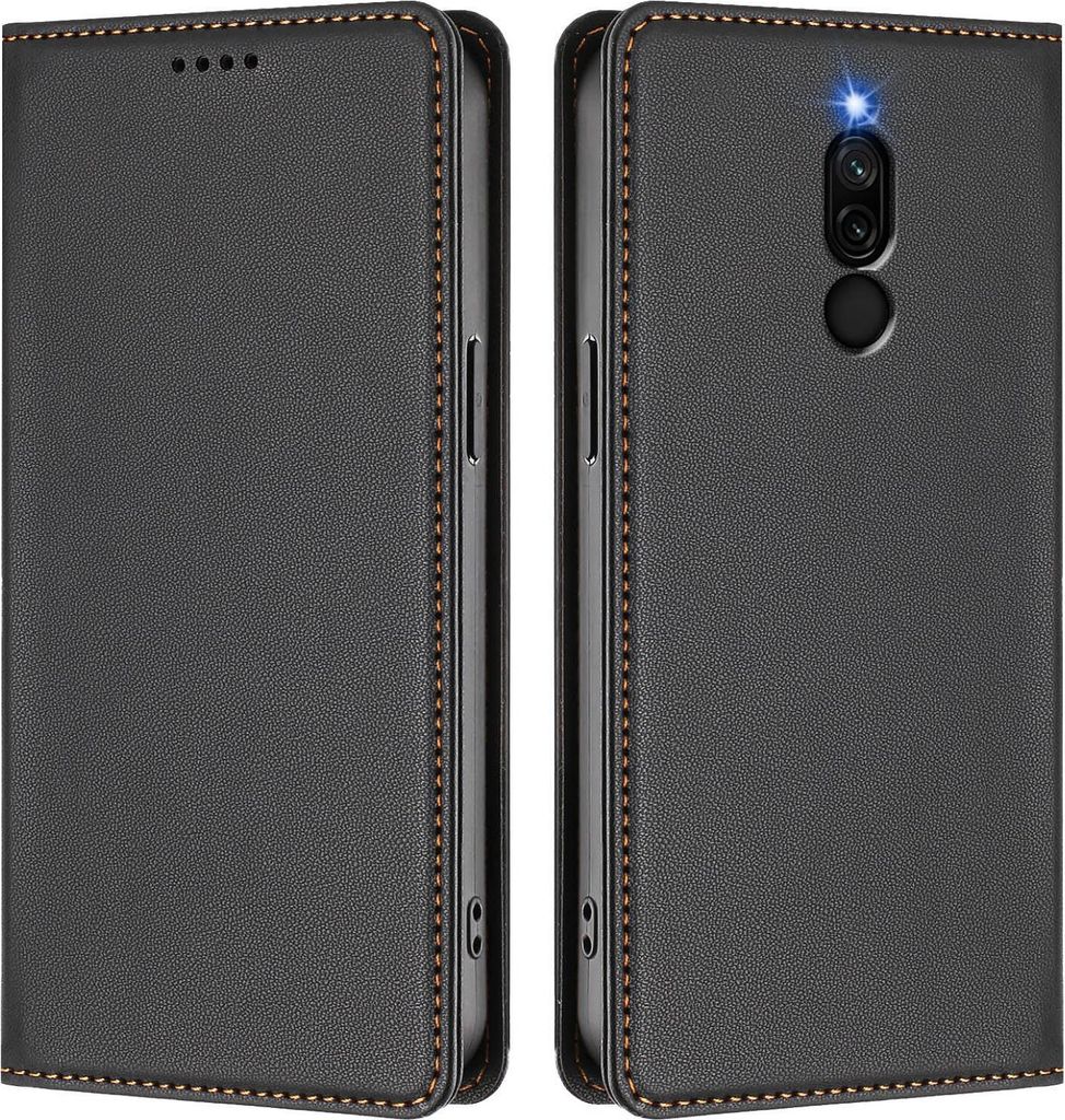 Handyhülle für Xiaomi Redmi 8/Redmi 8A, Kunstleder Klapphülle Stoßfeste Magnetische Hülle mit Ständer Schwarz