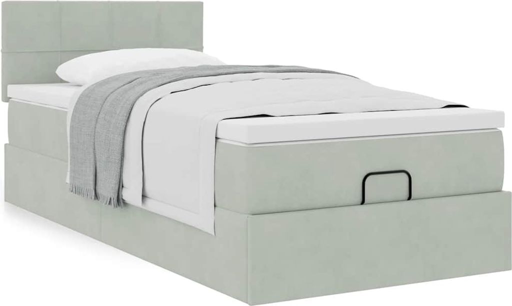 "2026 Promotion" Ottoman-Bett Schlafzimmer - mit Matratze - Hellgrau 90x200 cm - Samt - Polsterbett CC17057