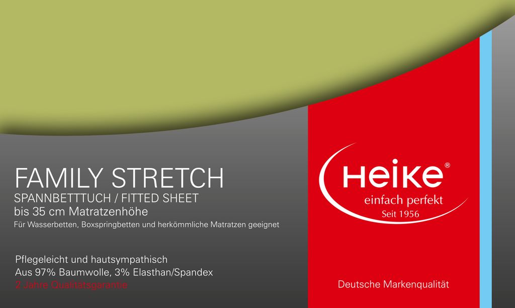 Heike Spannbettlaken, Jersey Family Stretch, 97% Mako-Baumwolle 3% Elasthan, 230 gr/m2, bis 35 cm Höhe (Pistaziengrün, 140x200 cm-160x220 cm)