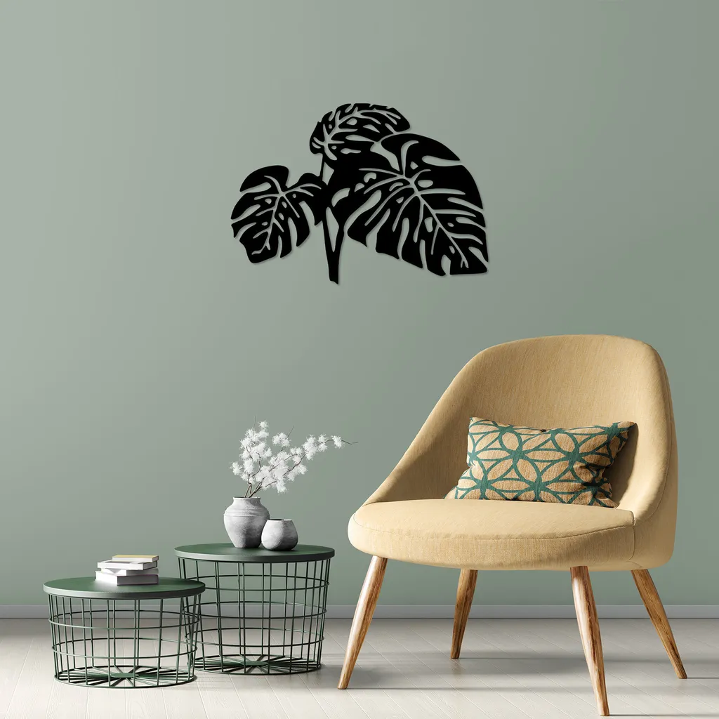 Decorazione Murale Wallity Metallo Nero 70x49 | Design Foglie Moderno