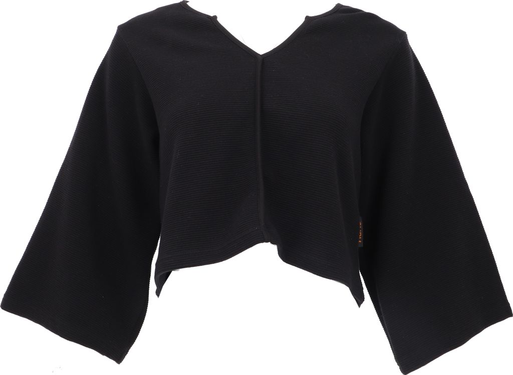 Einfarbiges Basic Shirt, Cord Ripp Langarmshirt aus Biobaumwolle - Schwarz, Damen, Baumwolle(Bio),Elasthan, Größe: M