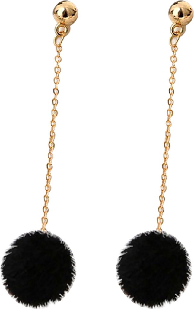 1 Paar Damen-Ohrringe, leichter Modeschmuck, 5 Farben, flauschige Kugel, lange baumelnde Ohrringe für Cocktails-Schwarz