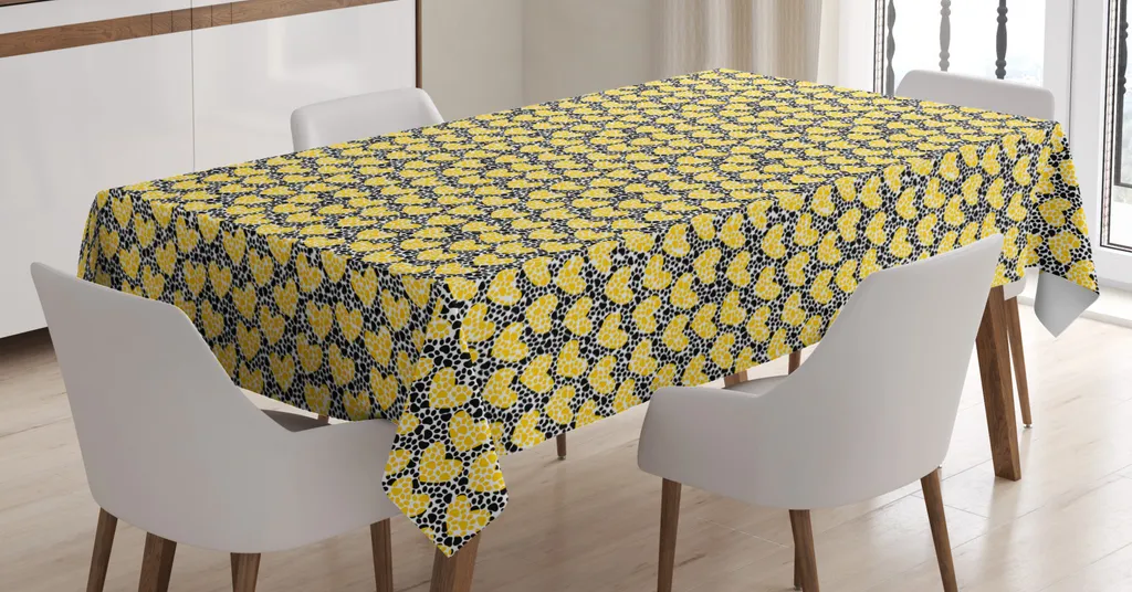 ABAKUHAUS Tovaglia Zampe Cane 140x200 Giallo Grigio - No Stiro
