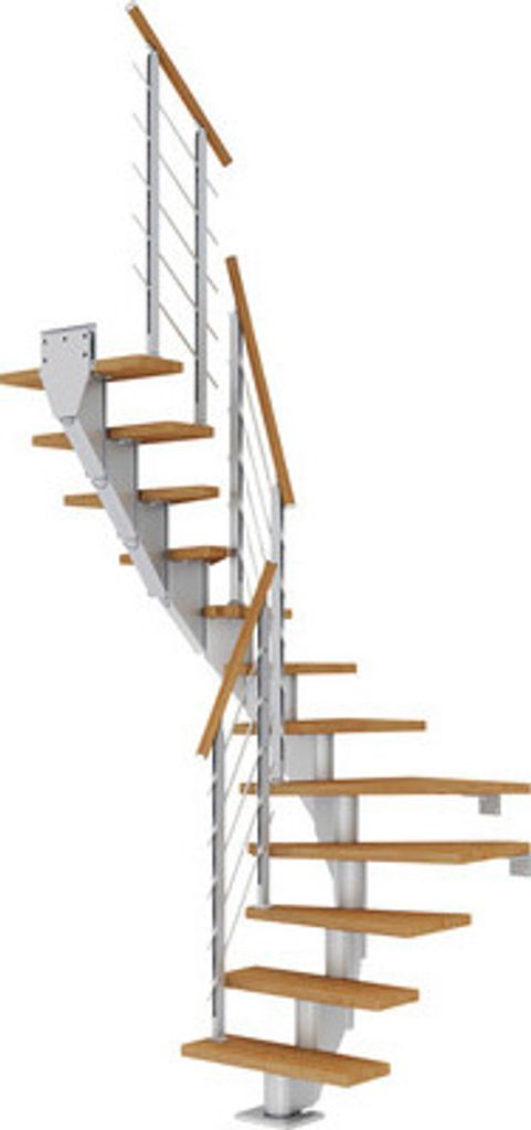 Pertura Mittelholmtreppe Malva Eiche Leimholz Perlgrau 1/2-gewendelt 75 cm 11 Stufen / 12 Steigungen Stabgeländer Grau (