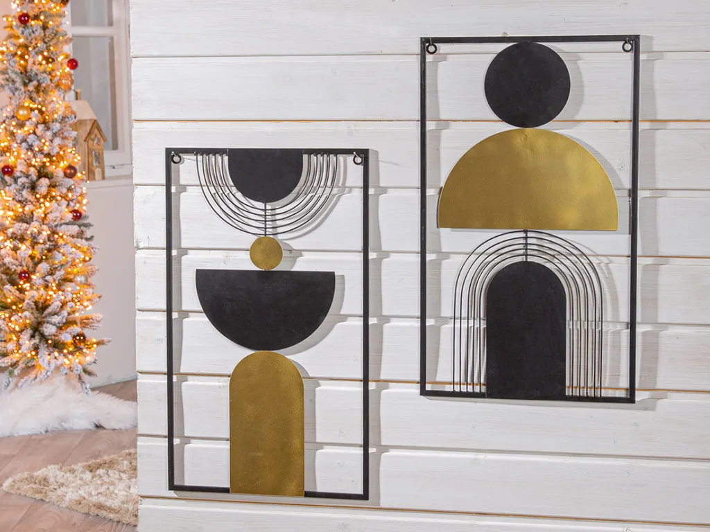 Tableau Mural Métal Design Moderne Noir et Or Moda Gilde - Pack de 2