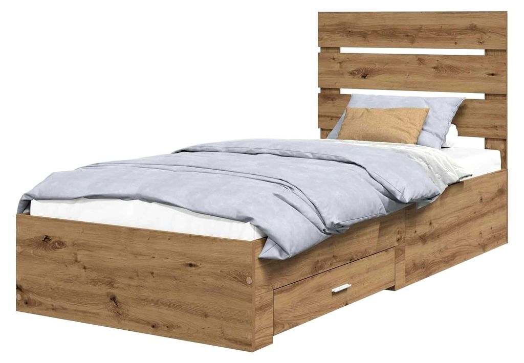 Stauraumbettgestell Artisan-Eiche Holzwerkstoff 190x93x100 cm mit Schubladen für den Innenbereich