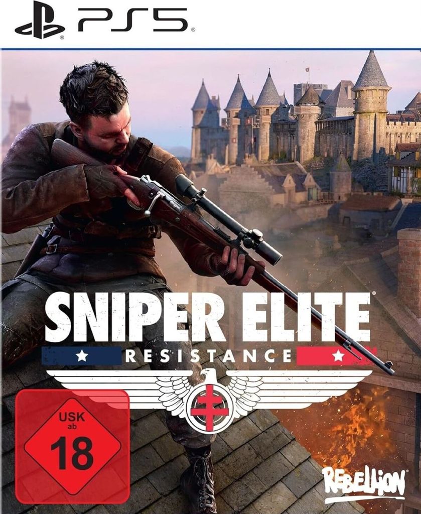 The cover art for the video game Sniper Elite Resistance for PlayStation 5.