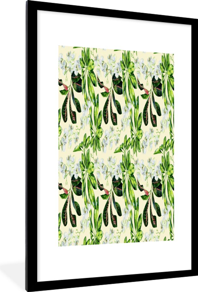 MuchoWow MuchoWow Gerahmtes Poster Blumen - Orchidee - Blätter - Farben 60x90 cm - Poster mit zchwarzem Bilderrahmen - Dekoration - Wandposter...