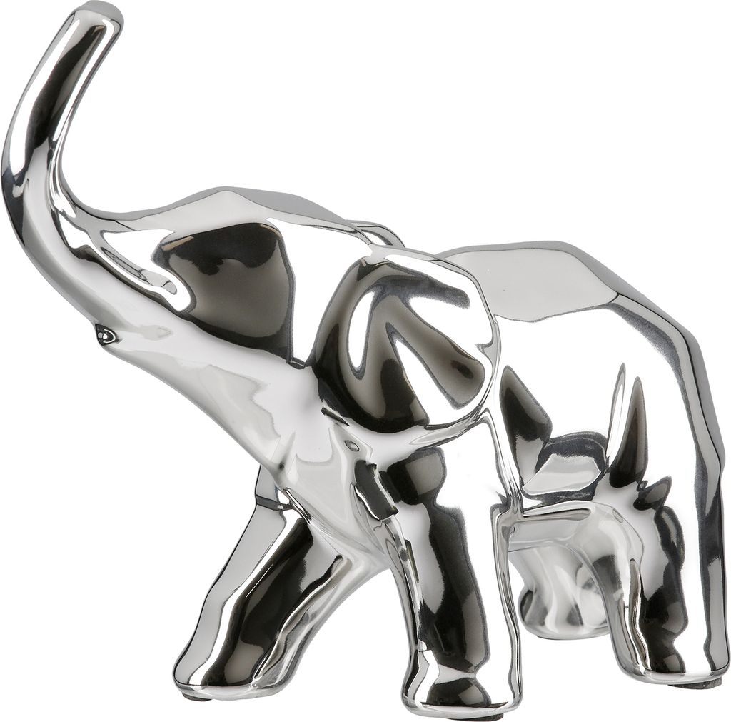 Gilde Figur, Elefant, "Edgy", Keramik, silberfarben, VE 2, L. 12 cm, B. 30,5 cm, H. 26,5 cm Höhe: 26.50 cm Breite: 30.50 cm Tiefe: 12.00cm 47491