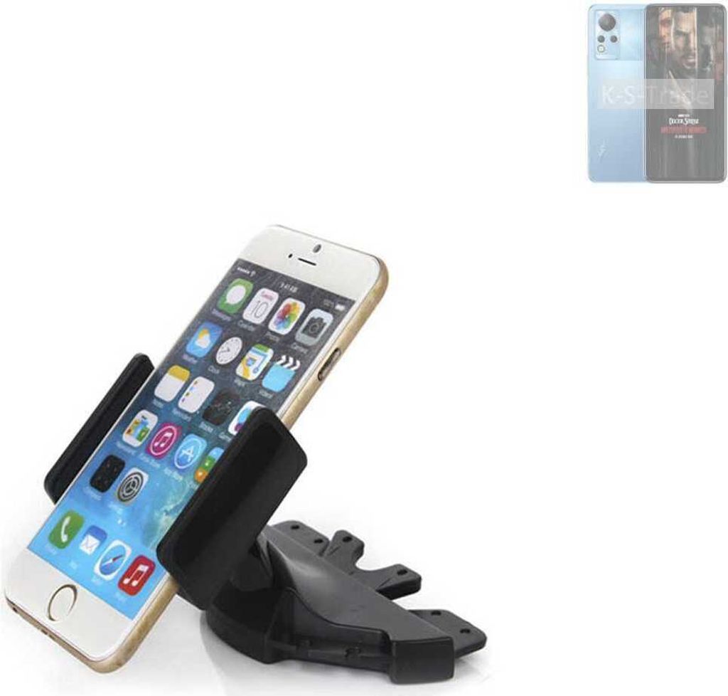 K-S-Trade CD Schlitz Halterung kompatibel mit Infinix Note 12 Turbo Autohalterung KFZ-Halter Radio Handy Halterung 360° drehbar schwarz