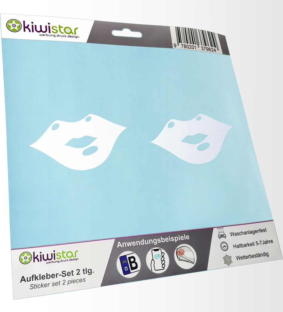 Kiwistar - 2x Kennzeichenaufkleber - mattweiss - 21 mm Kiss - Kussmund - Lippen - Autoaufkleber - Aufkleber für Auto, Laptop, Fahrrad, LKW, Motorr...