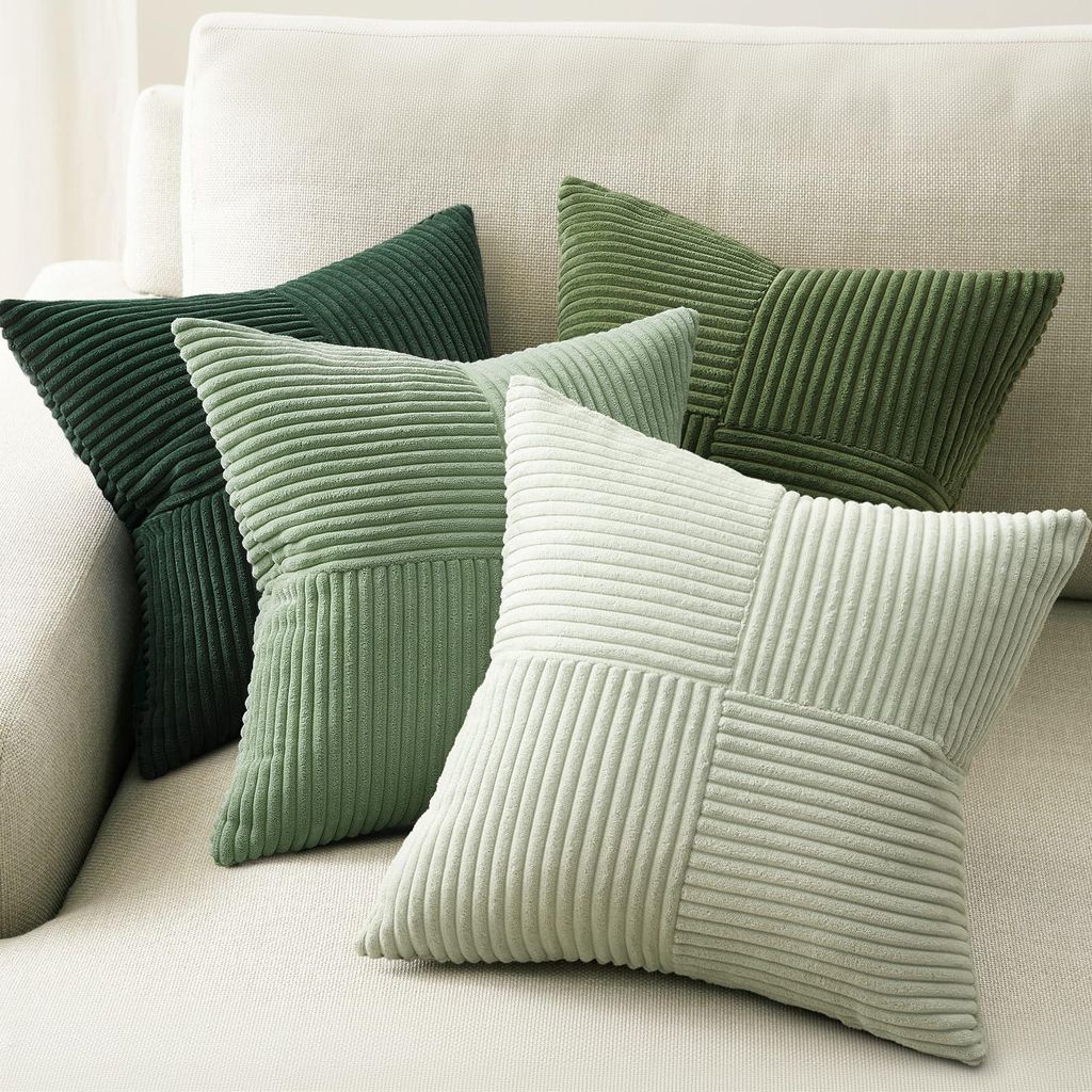 Set aus 4 hellgrünen Samtkissenbezügen, 60x60 cm, für Sofa, Schlafzimmer, Wohnzimmer, Balkon, Kinderzimmer, weich und mit Farbverlauf.