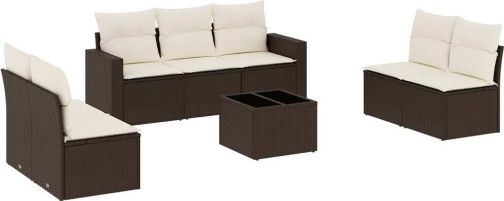 8-tlg. Garten-Sofagarnitur mit Kissen Braun Poly Rattan
