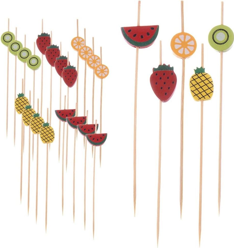 Cocktailspieße aus Bambus, Fruchtdekor, 12 cm, 20er-Packung