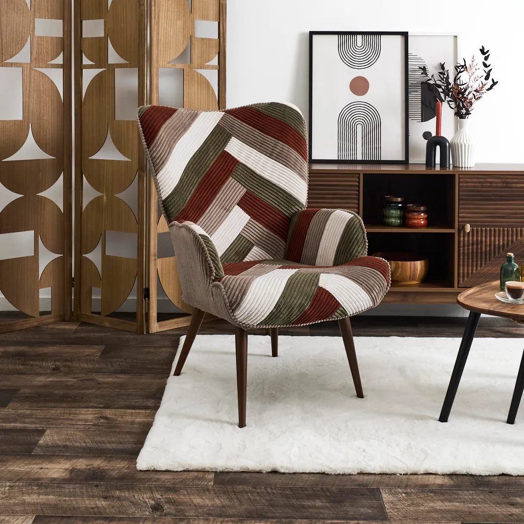 Fauteuil de Salon au Style Scandinave Patchwork et Velours Cotele