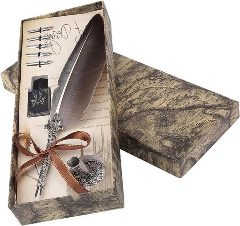 Coffret d'écriture calligraphie avec 5 plumes noires et boîte cadeau