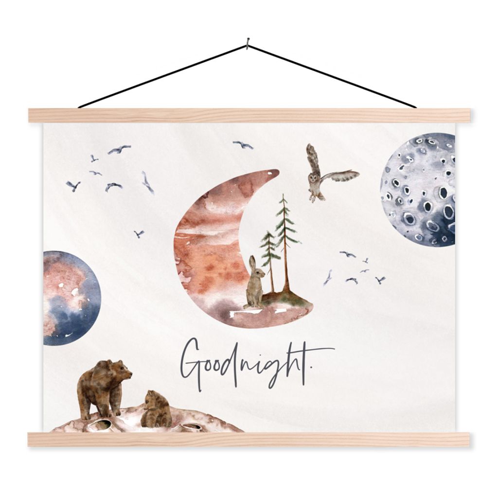 MuchoWow Textilposter Zitate - Gute Nacht - Sprichwörter - Kinder - Jungen - Mädchen - Kind 60x45 cm mit holzfarbenen Rahmen - Bild