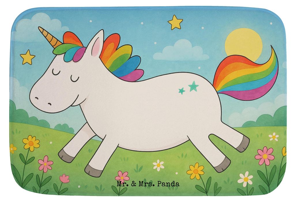 Mr. & Mrs. Panda Badezimmerteppich Einhorn Happy Design - Weiß - Geschenk, Badteppich, badezimmermatte, Badematte, Lebensfreude, Spaß, Unicorn, F...