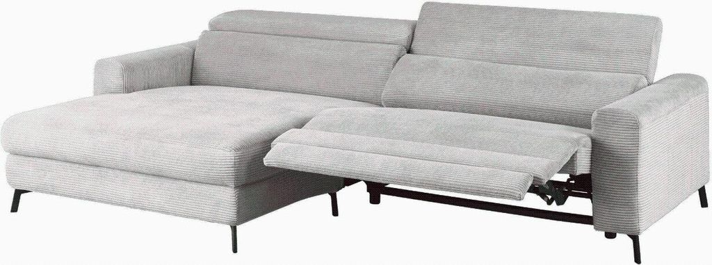 KAWOLA Sofa LAISKA Ecksofa Relaxfunktion teilmotorisch Cord hellgrau Longchair links