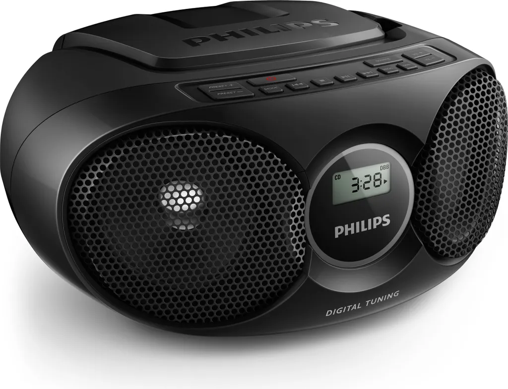 Enregistreur Radio CD AZ215B - Son Bass Boost et Lecteur MP3 Audio-In Noir