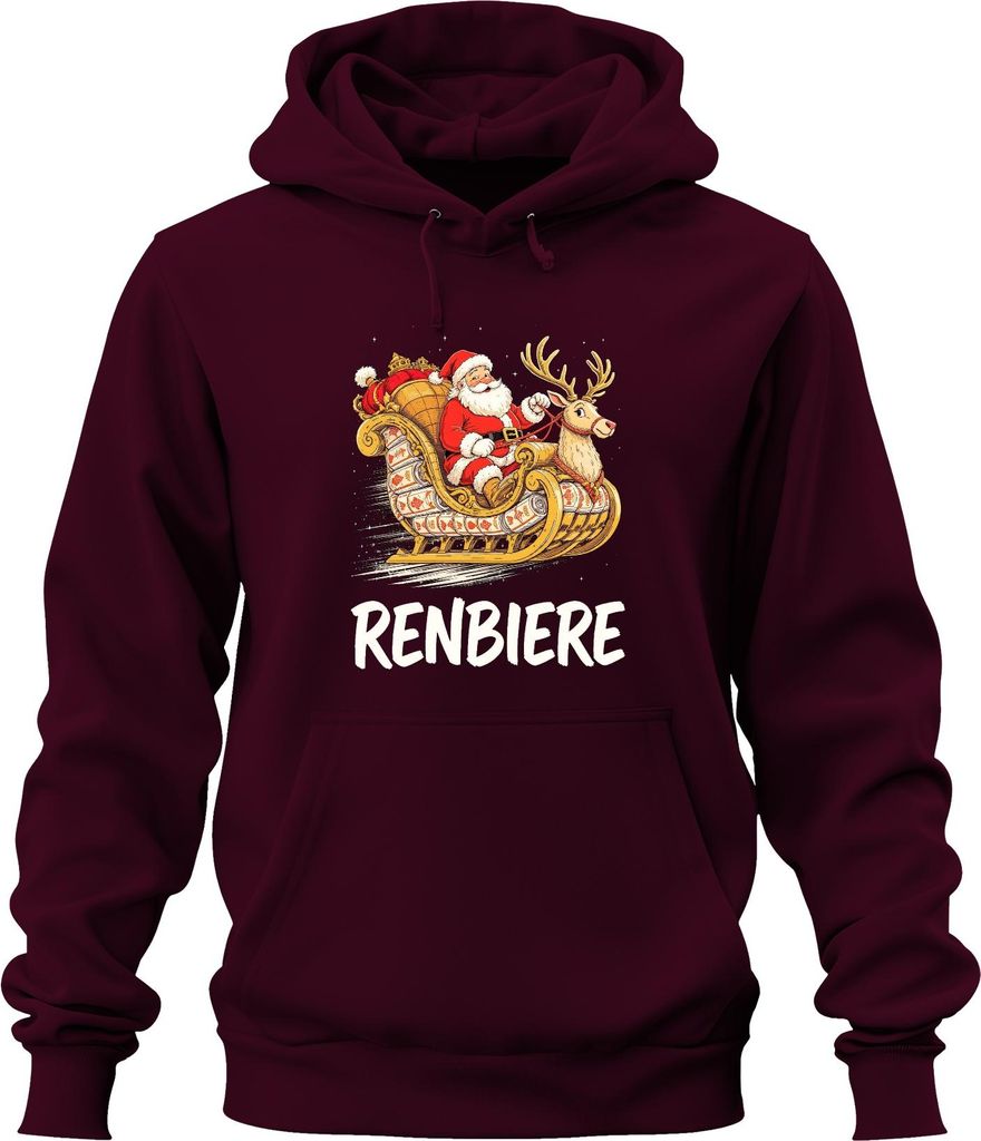 Renbiere Weihnachtsmann Schlitten Rentier Weihnachten Nikolaus Uni Hoodie Kapuzenpullover, Burgundy, XXL
