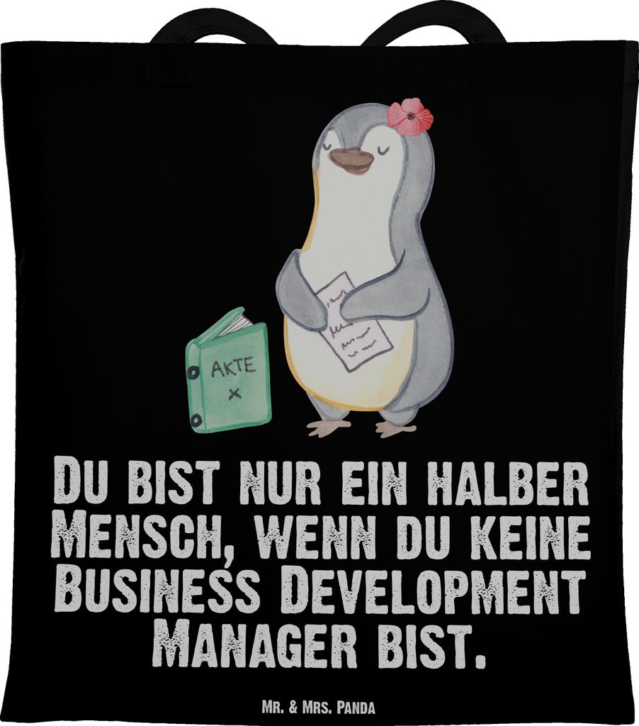 Mr. & Mrs. Panda Tote Bag Business Development Manager Herz - Schwarz - Geschenk, canvas tasche, Laptoptasche, Einkaufstasche, Schultasche