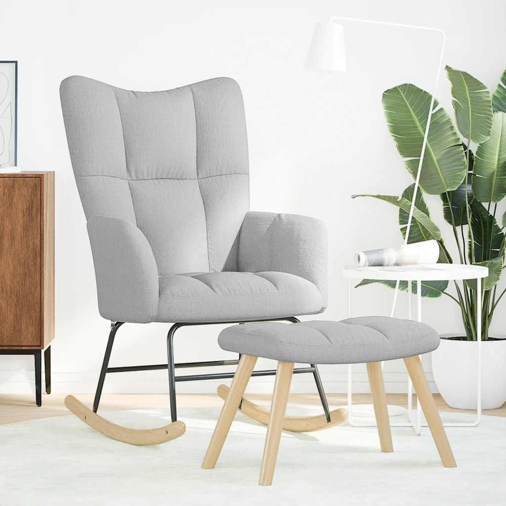 vidaXL Schaukelstuhl mit Fußhocker Wolkengrauer Stoff