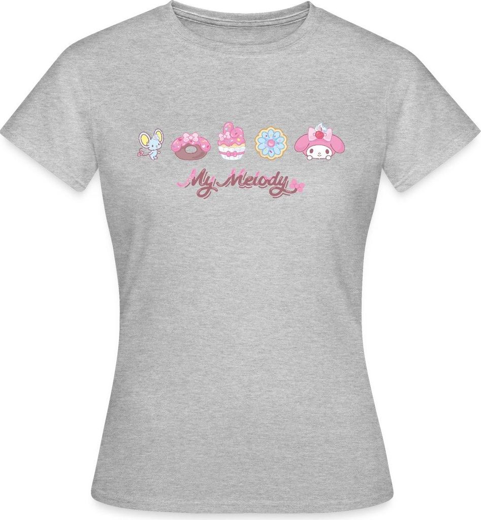 Spreadshirt My Melody Mit Flat Und Gebäckstücken Frauen T-Shirt, S, Grau meliert