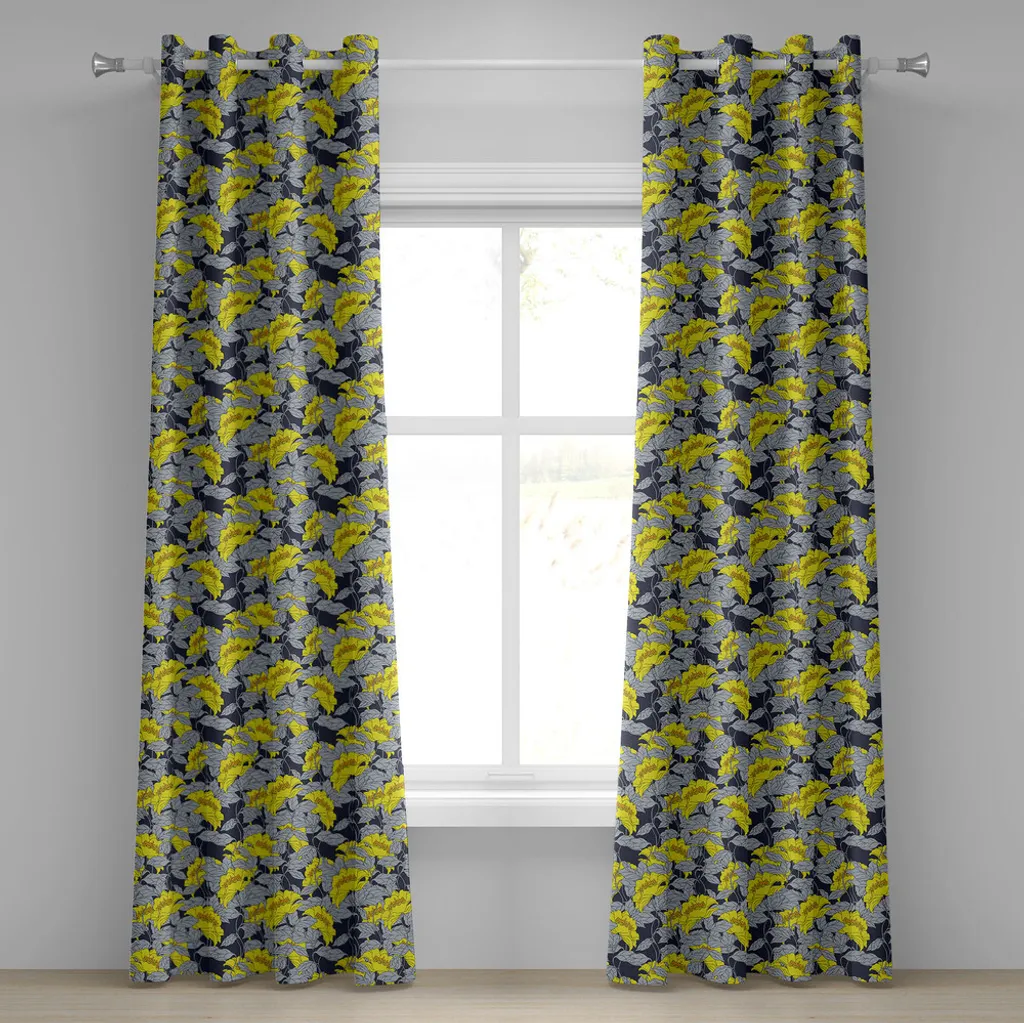 Rideaux décoratifs 2 panneaux motif floral nostalgique jaune et gris 280cm