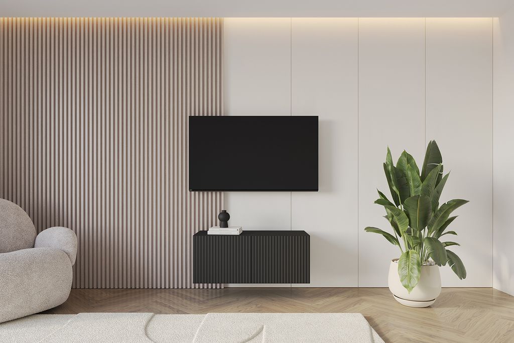 ALTDECOR TV-Schrank NOA-2-W mit Gefrästen Fronten 100x40x40 Lowboard hängend, TV Möbel, TV Cabinet, Fernsehtisch, Fernsehschrank, TV Kommode, TV...