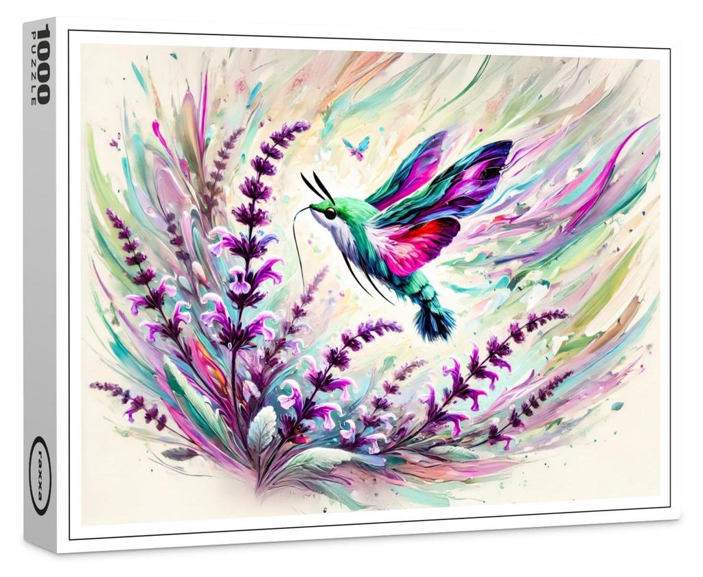 raxxa Premium-Puzzle "Hummingbird Hawk-Moth with Sage in Oil Painting", 1000 Teile