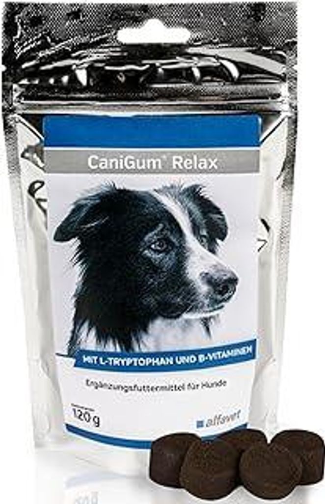 Alfavet CaniGum Relax, Ergänzungsfuttermittel für Hunde mit L-Tryptophan und B-Vitaminen, Beruhigung und Nervenstärke, 120g Kaudrops